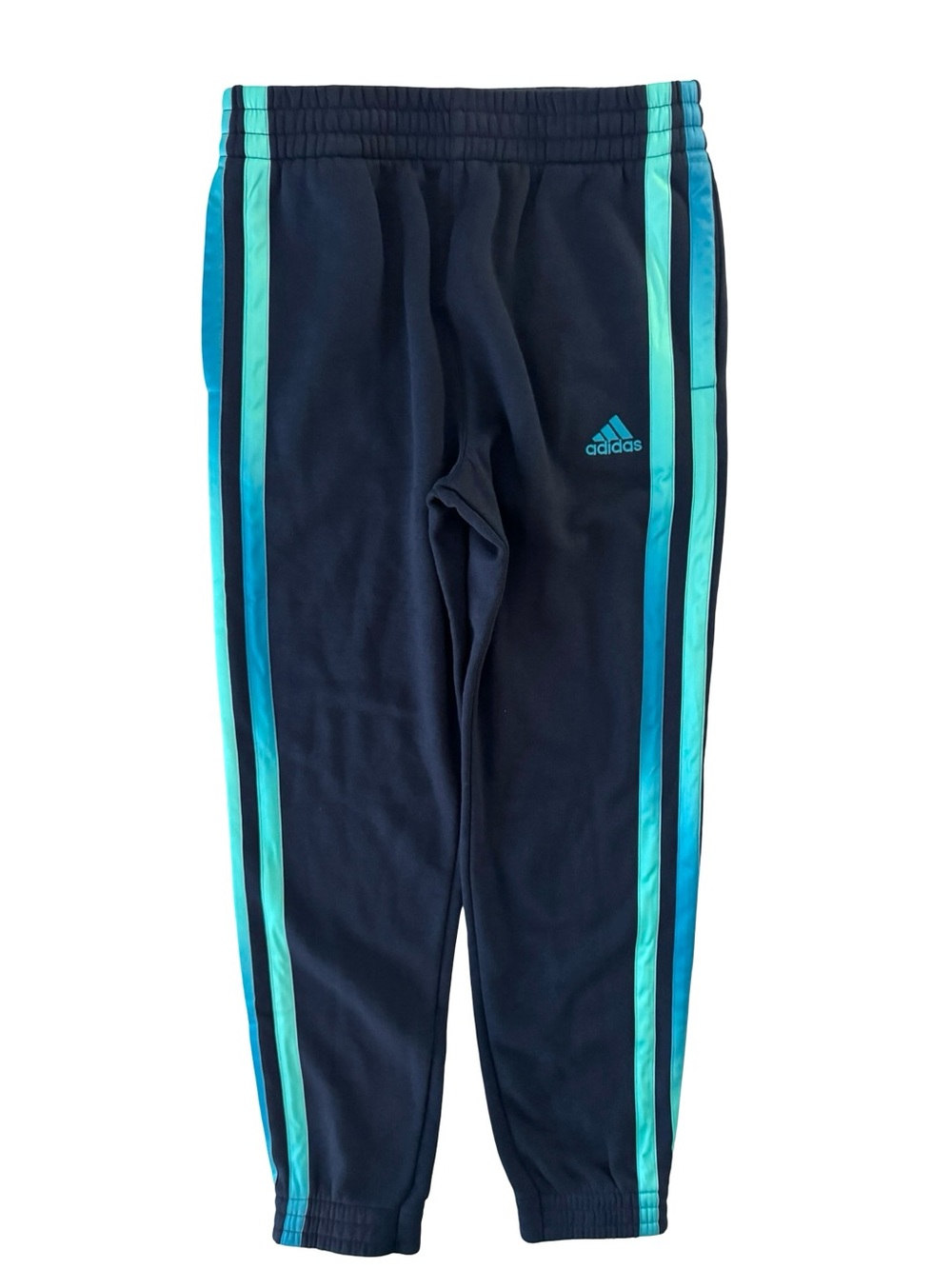 Adidas Boys Track Pants Youth L 14/16 Navy Aqua Ombre Stripe Jogger Sweatpants